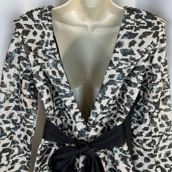 NEW ROTATE Wanda Sequined Mini Dress in White Black Raven Combo $370 - Picture 7 of 13